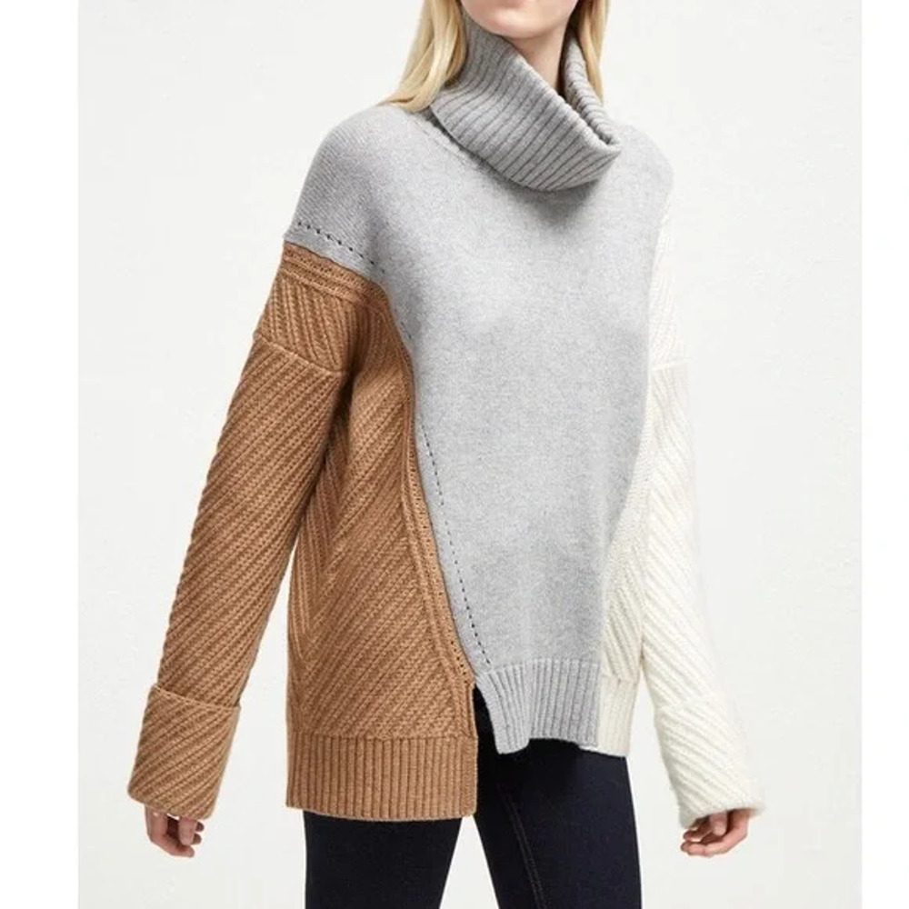 French Connection Viola Knits High Neck Jumper Color Block Sweater XS NWT $168